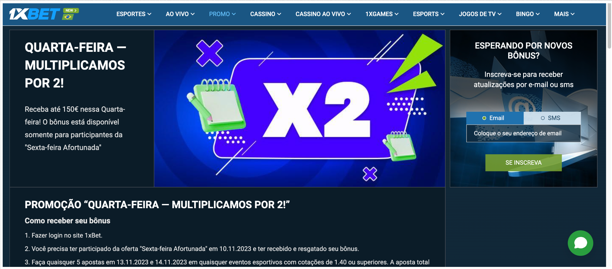 1xBet versão Desktop