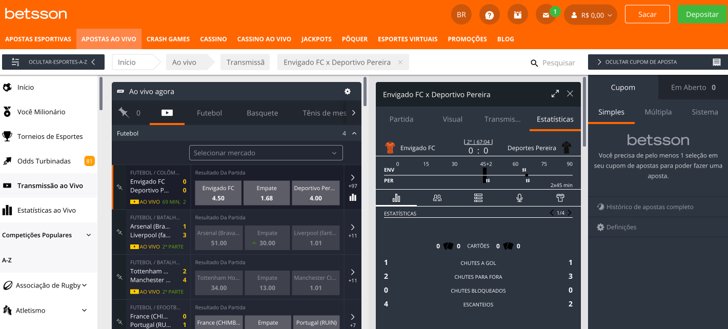 Betsson versão Desktop