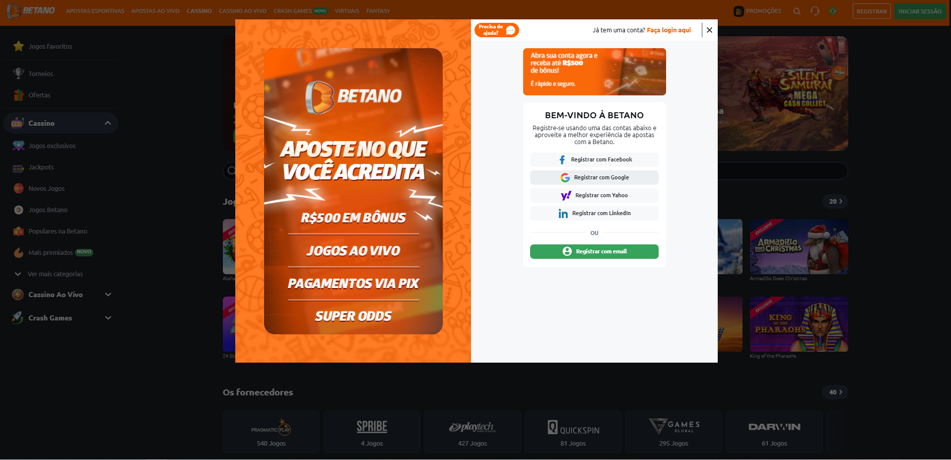 Versão Web da Betano