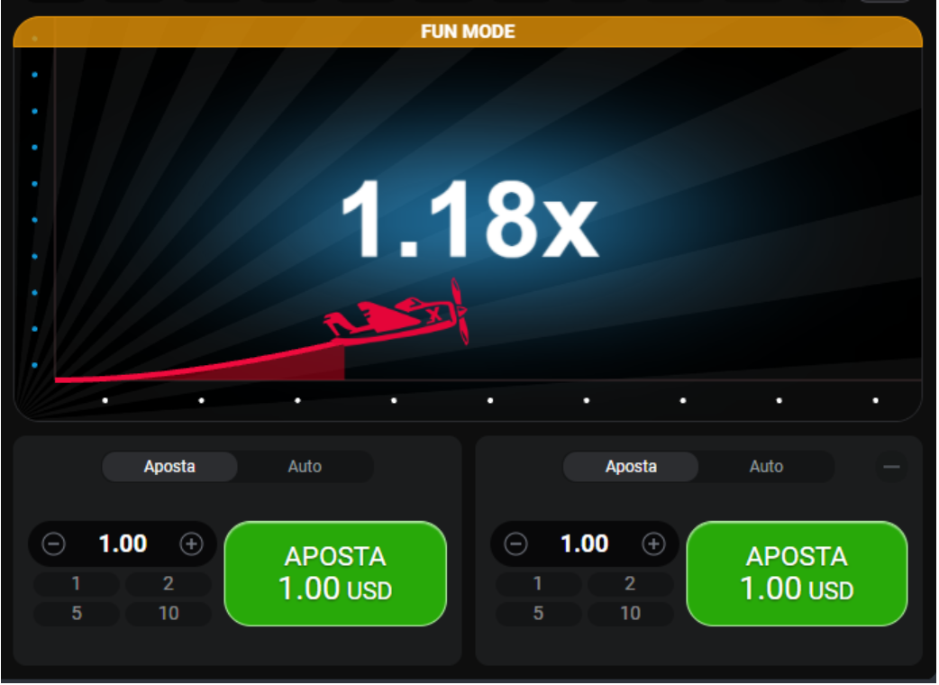 Interface principal do jogo Aviator na plataforma Sportsbet.io na modalidade Fun Mode.