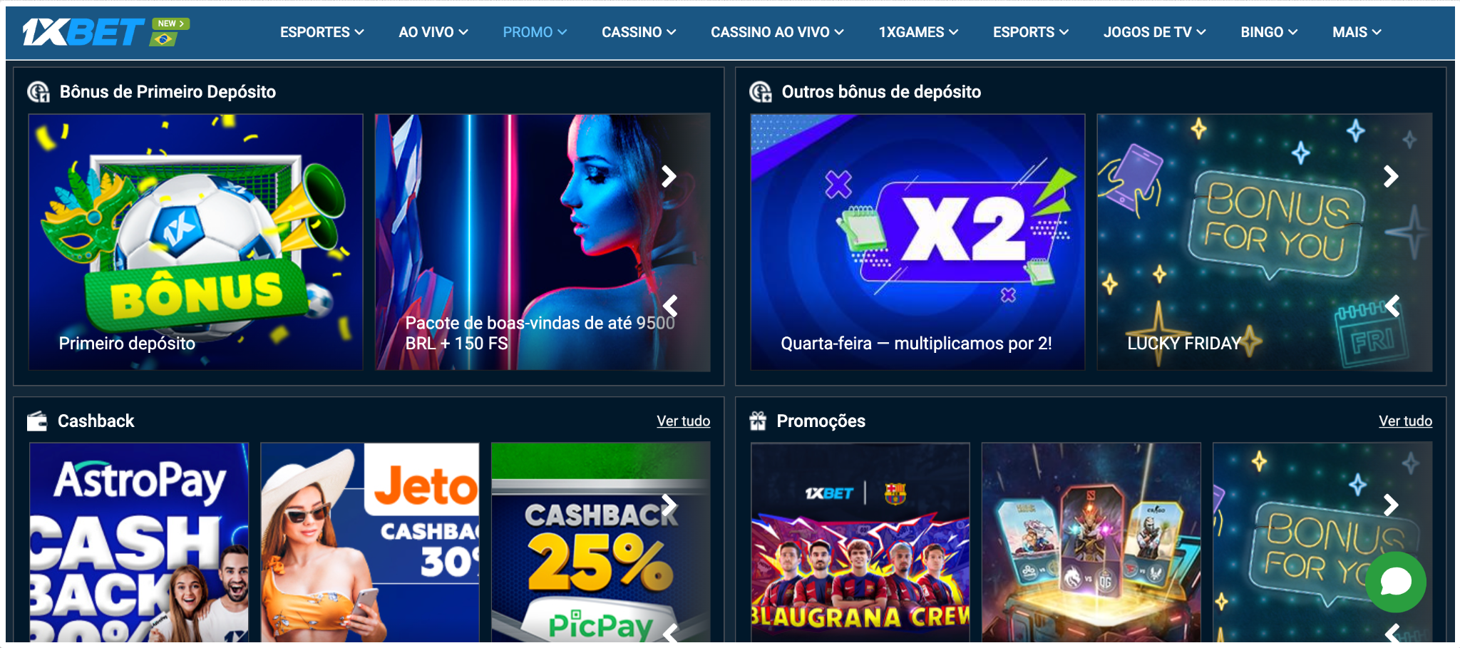 1xBet versão desktop