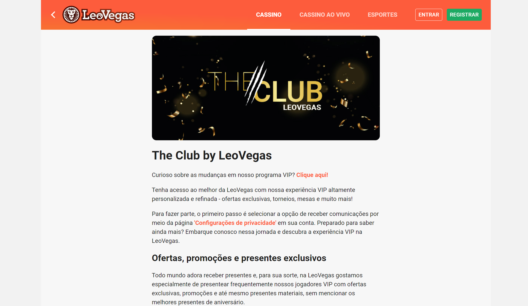 Programa VIP do LeoVegas