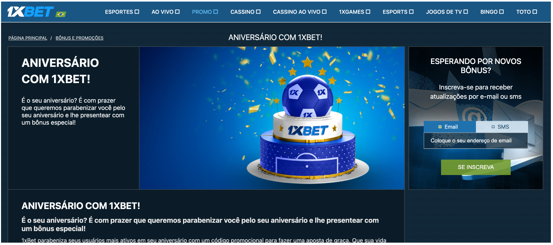 1xBet versão Desktop