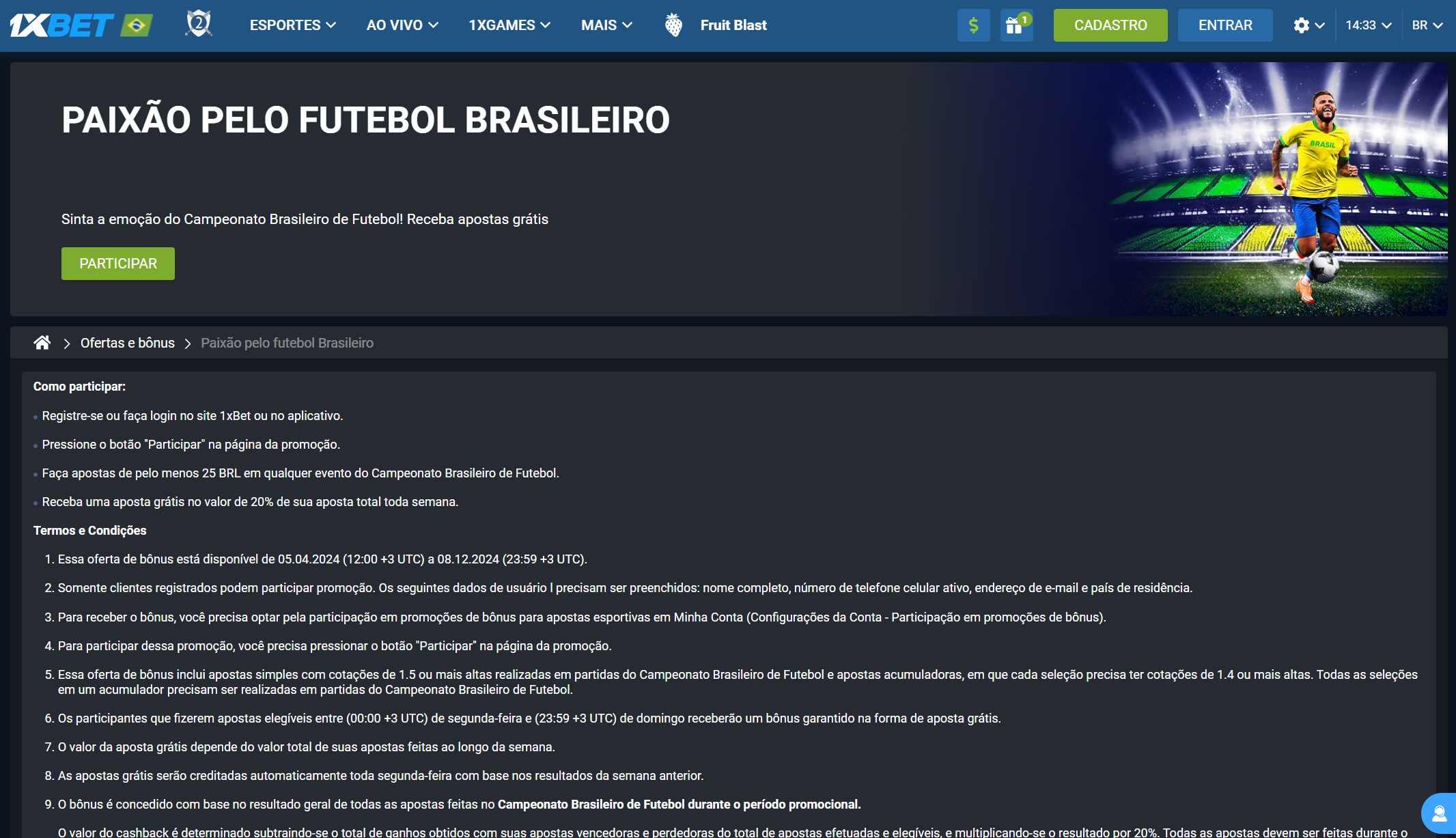 aposte no Campeonato Brasileiro com 1xbet