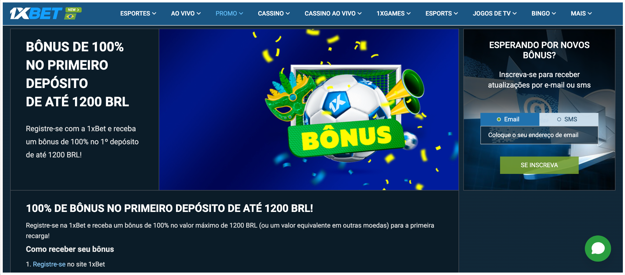 1xBet versão Desktop