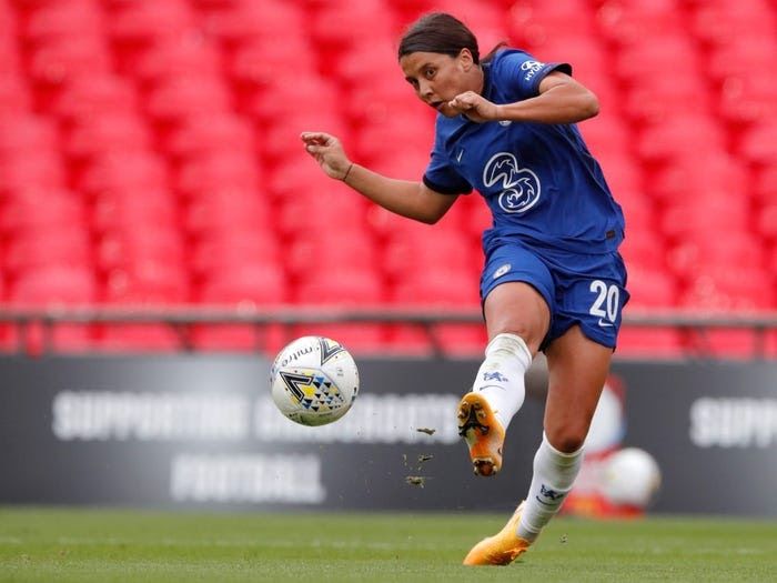 Sam Kerr booked for jostling with pitch invader