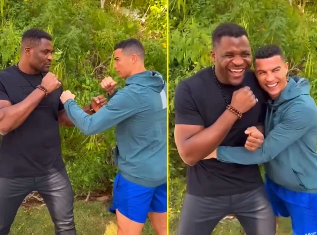 Ngannou has a staredown with Cristiano Ronaldo