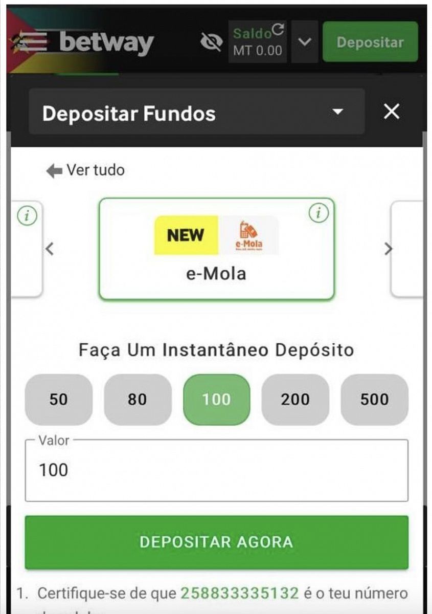 Montante de depósito na versão iOS via e-Mola