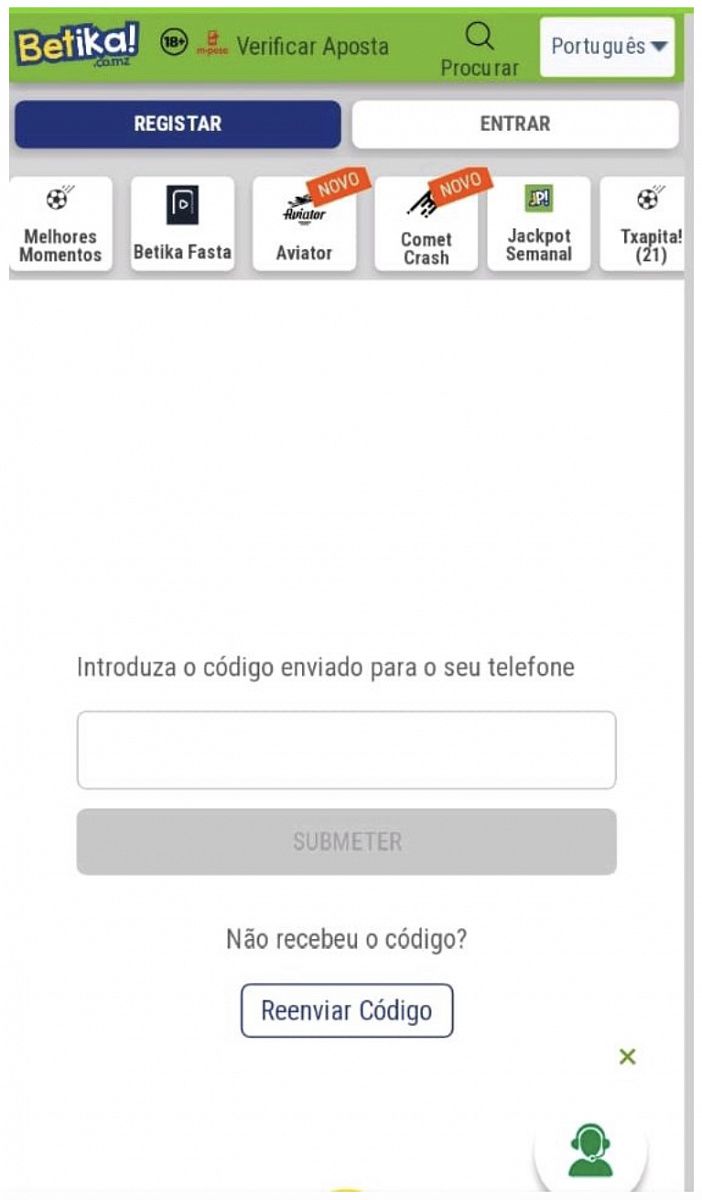 Código de registo via aplicação