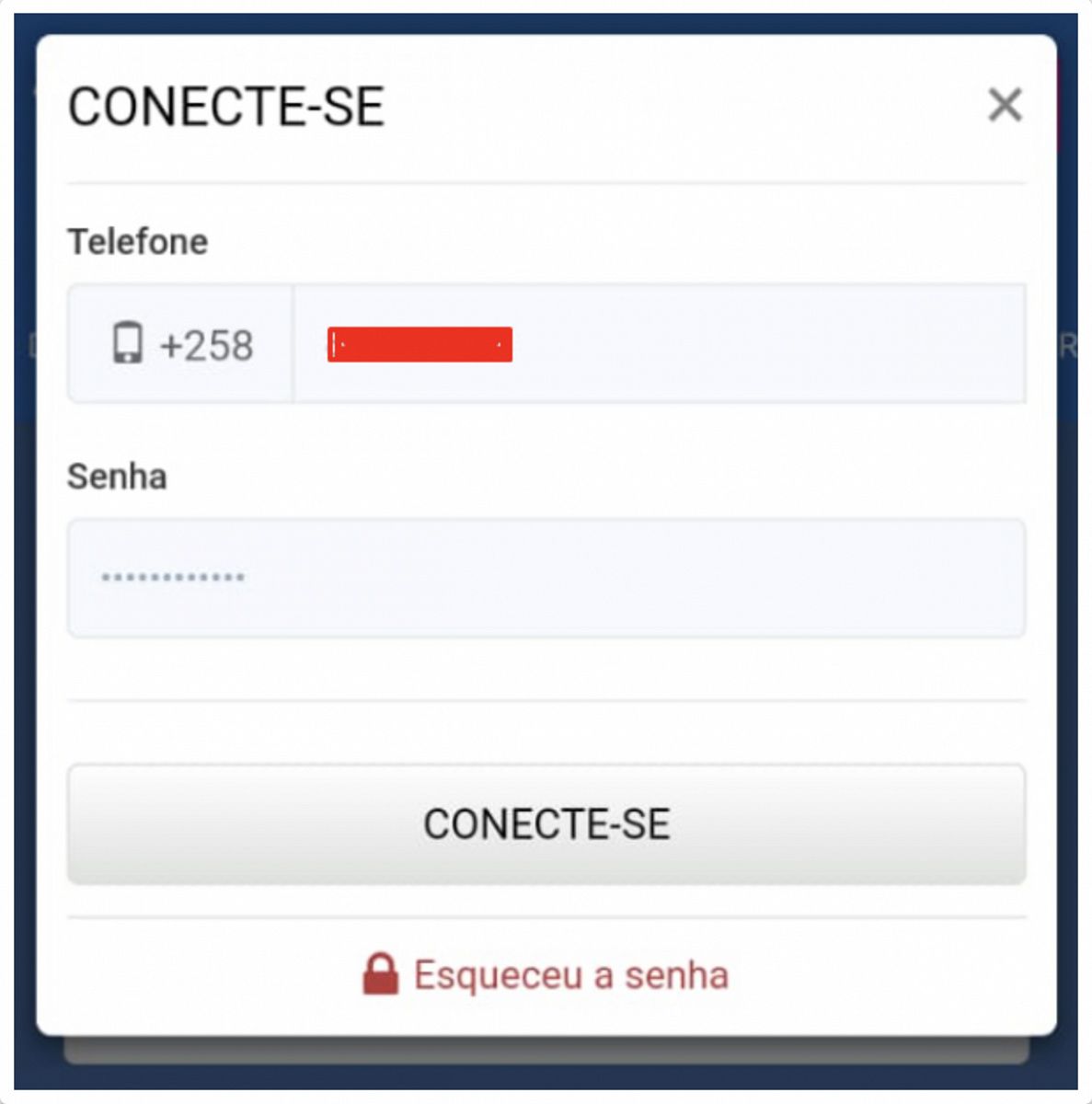 Finalização do login na Elephant Bet! Basta apenas clicar no botão “conecte-se” para aceder ao seu painel. Neste caso a página inicial.