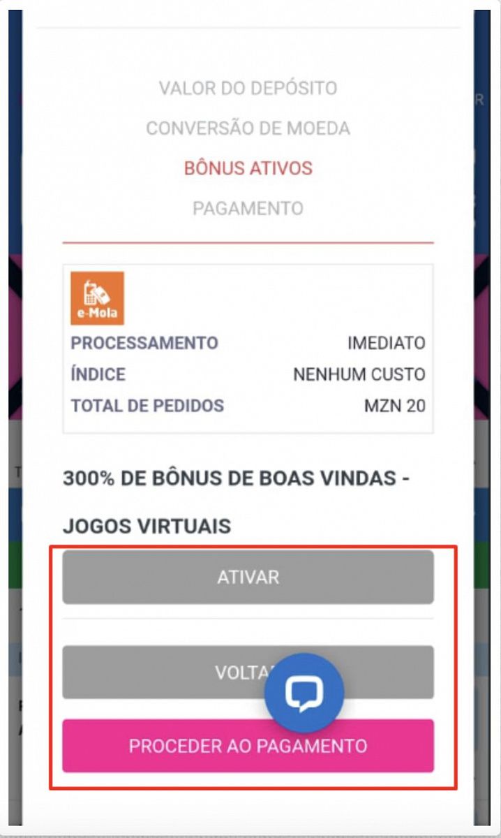 Se tiver algum bónus ativo, pode clicar em “ativar” antes de proceder ao pagamento. Caso contrário, basta apenas proceder ao pagamento.