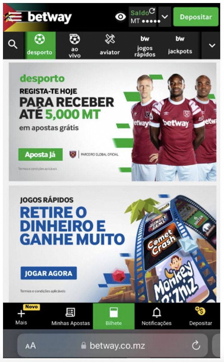  Página inicial após o login na Betway mobile