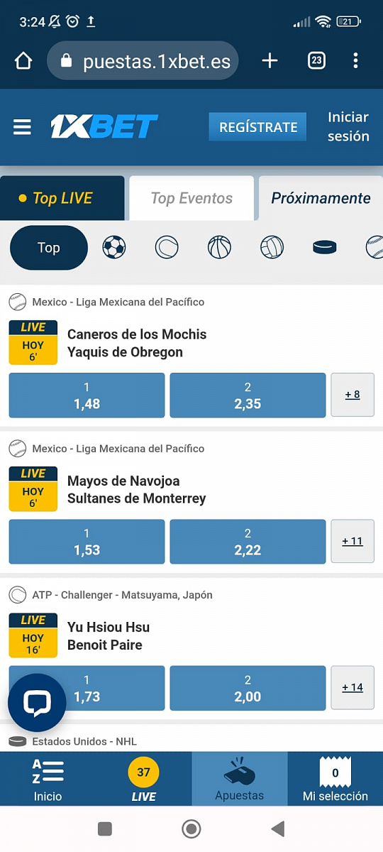 Imágenes de la versión app de 1xBet