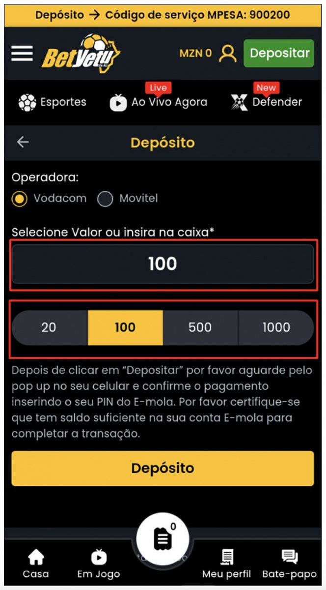 Como depositar na BetYetu, passo 2