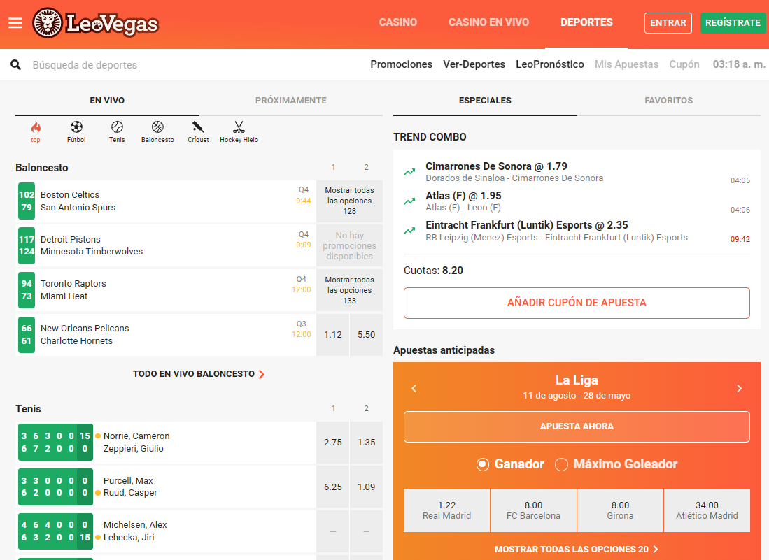 web de la casa de apuestas leovegas