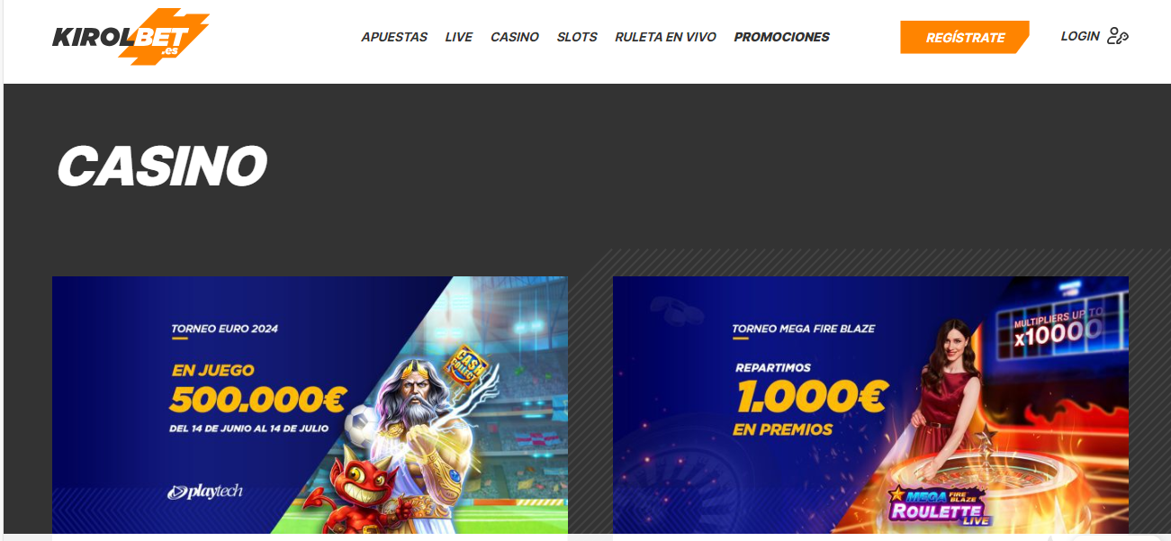 Sección de promociones casino Kirolbet España casa de apuestas