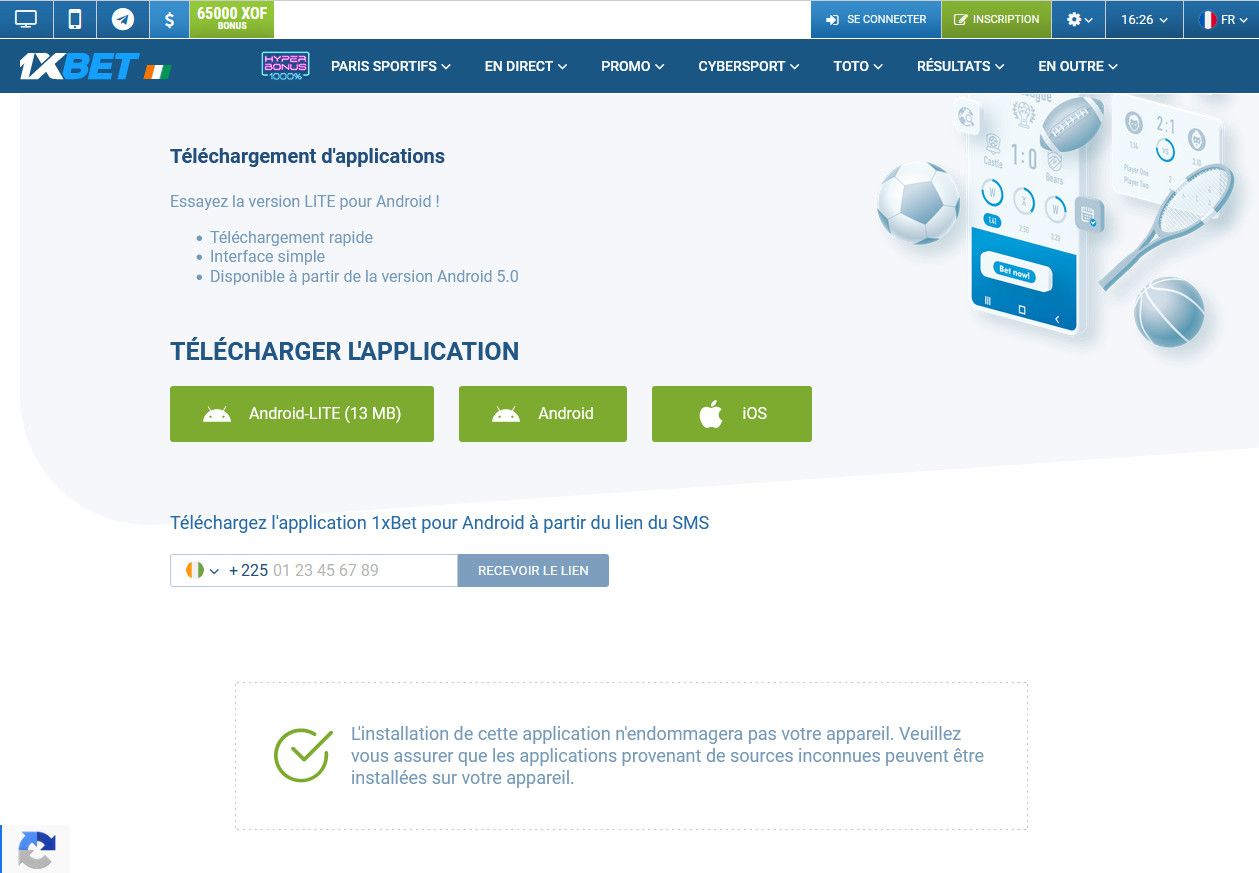 Applications de 1xBet en Côte-D’Ivoire