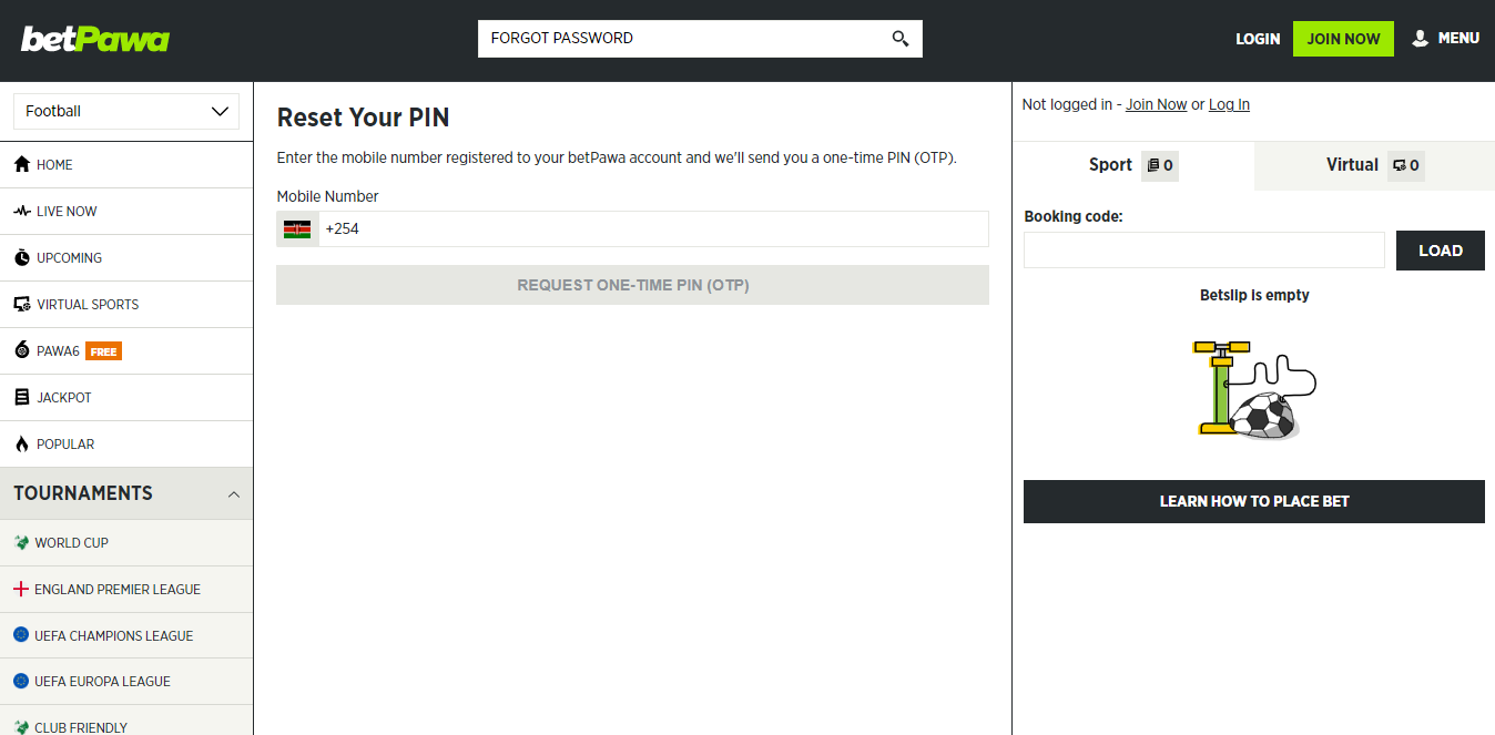 Image showing how to recover password on BetPawa