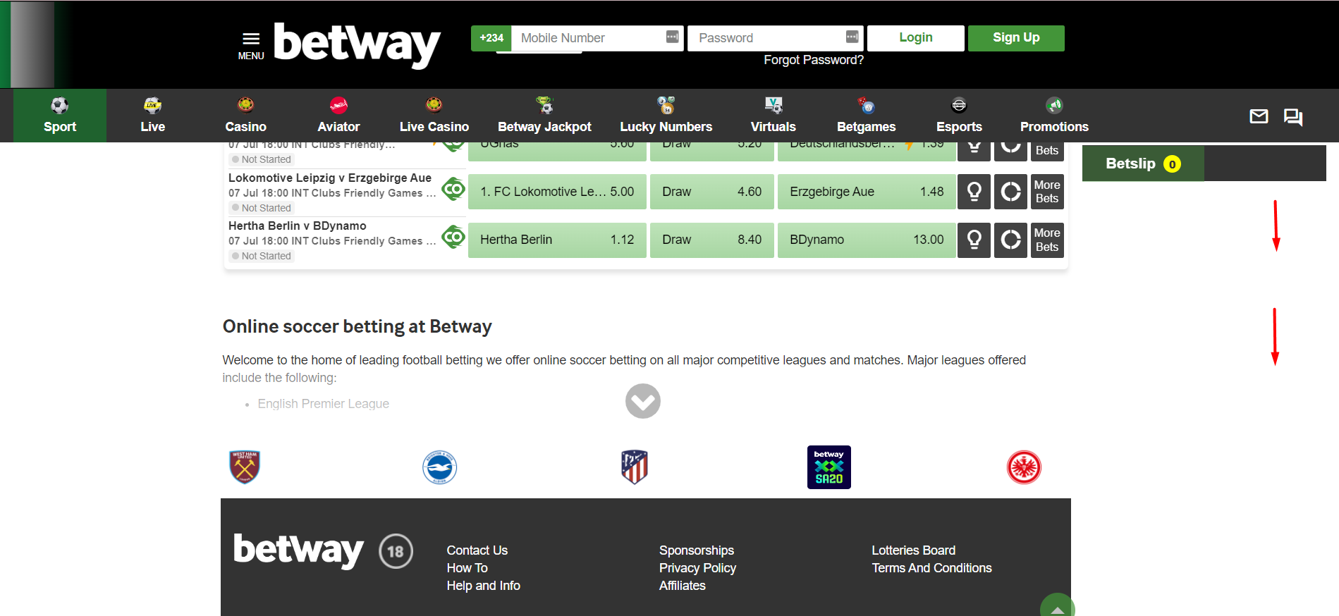 Betway Customer Support page