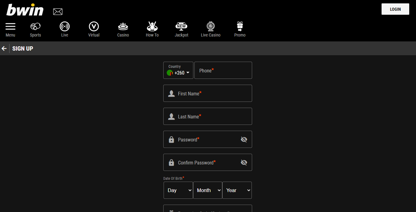Bwin Sign up Details required