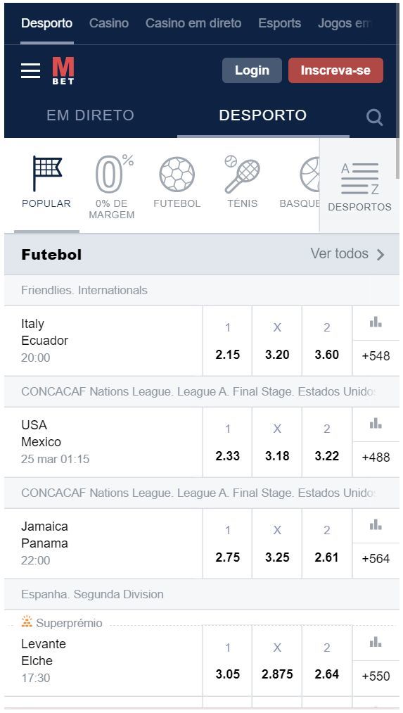 Página inicial da Marathonbet