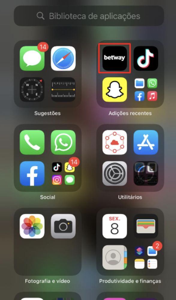 Aplicação da Betway no menu principal iOS