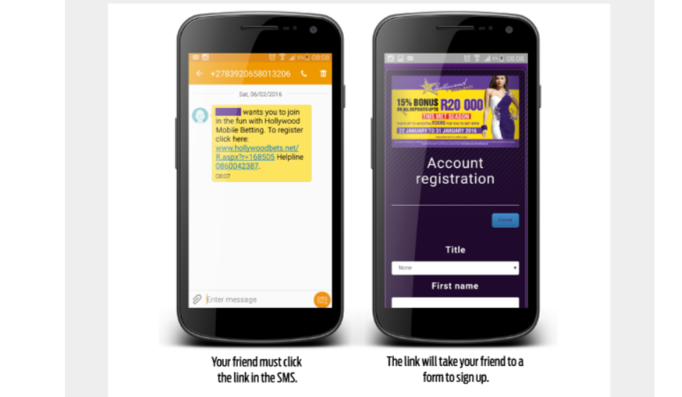 An image showing Hollywoodbets Sms link