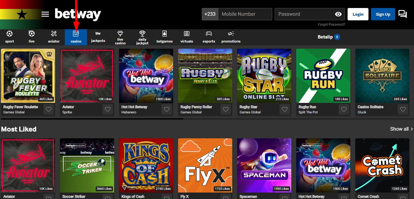 Betway Ghana Casino Games