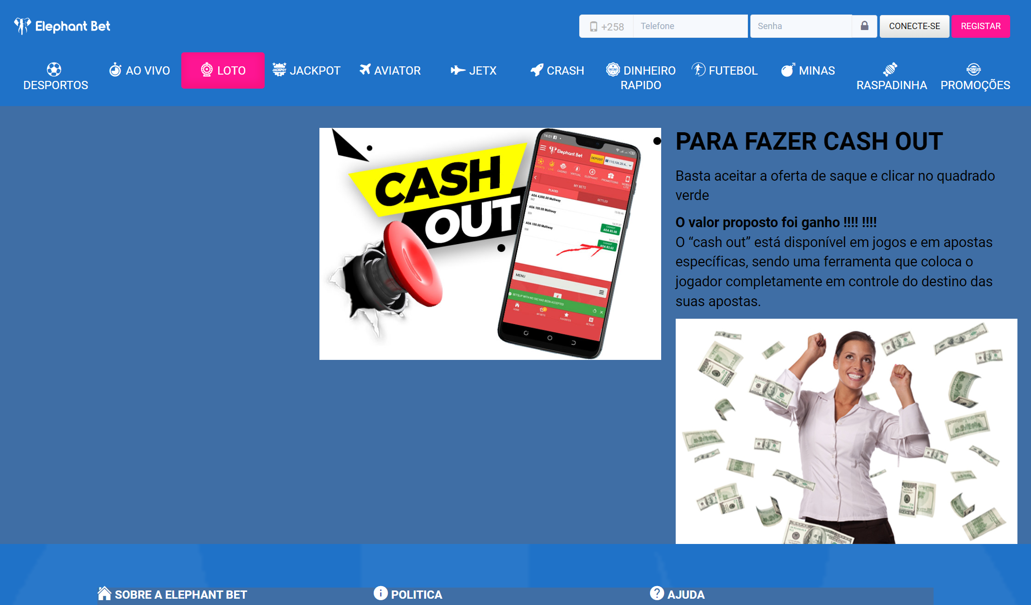 Promo da Elephant Bet na versão web