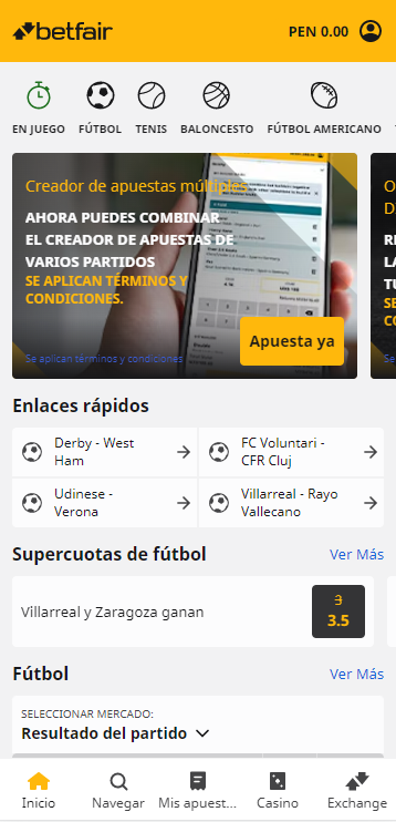  Imágenes de la app de Betfair para Android