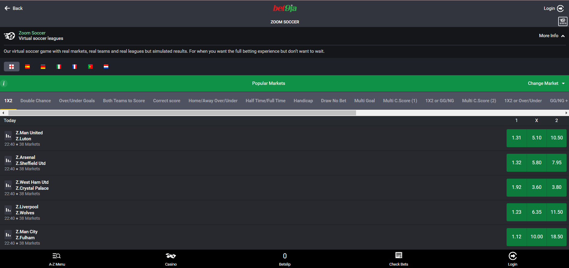 Image of Bet9ja Zoom Soccer Features Page