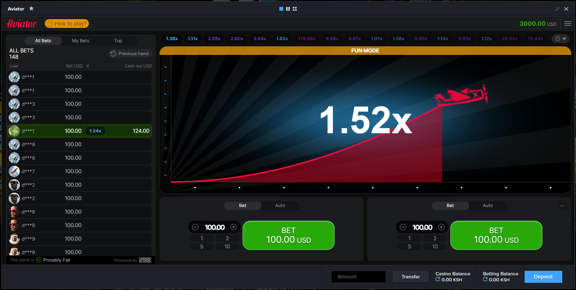 Image showing the Mozzartbet Aviator section with some betting options available