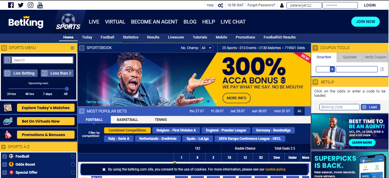 BetKing Nigeria’s interface