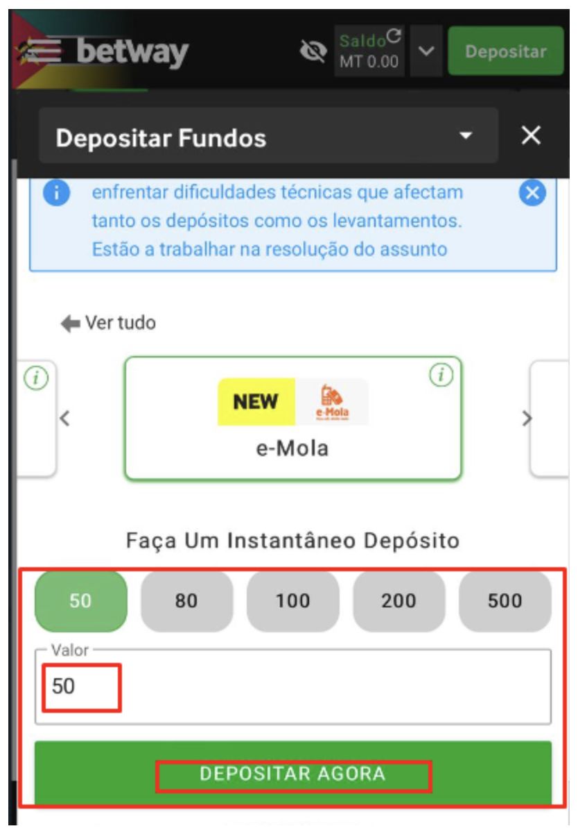 Depositar na Betway através dos serviços do e-Mola