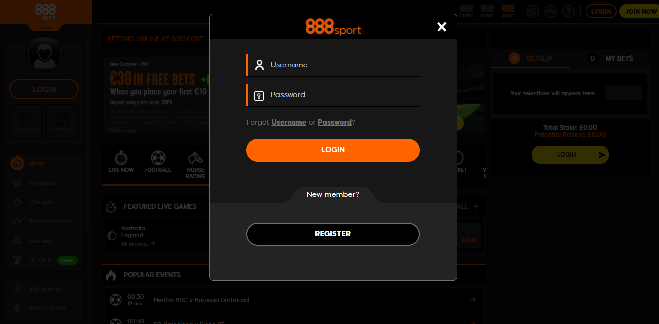 888Sport Login Image