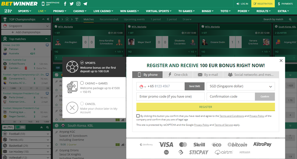 Betwinner Registration page