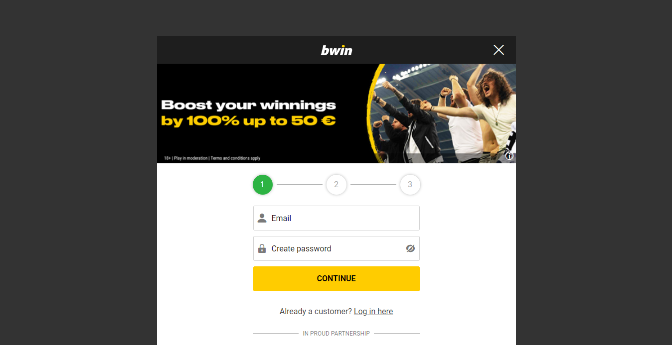 Bwin sign-up form