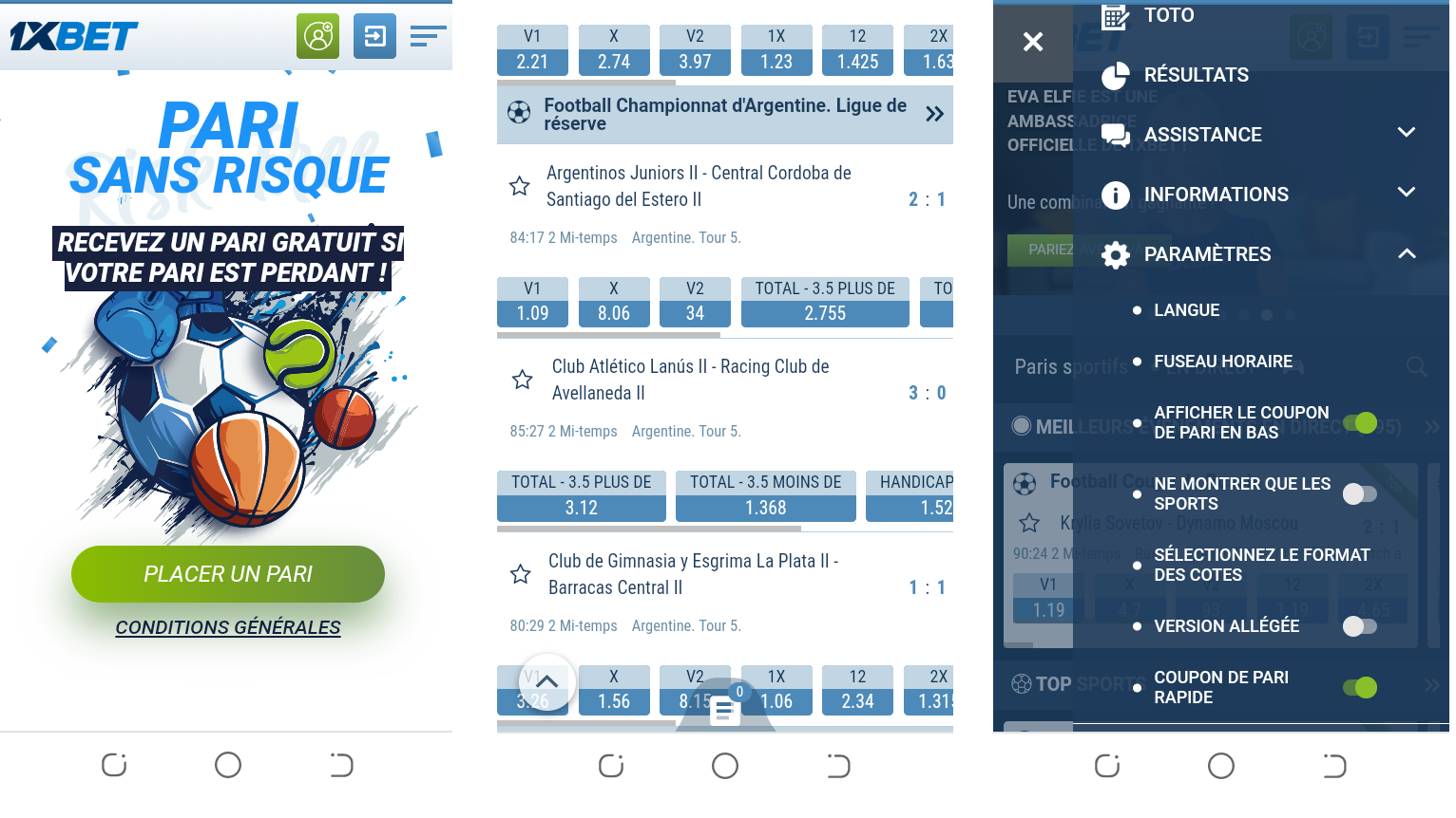 de la version mobile de 1xBet