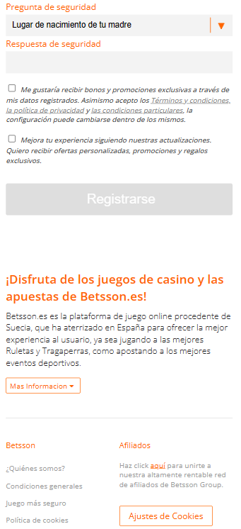 formulario de registro de betsson