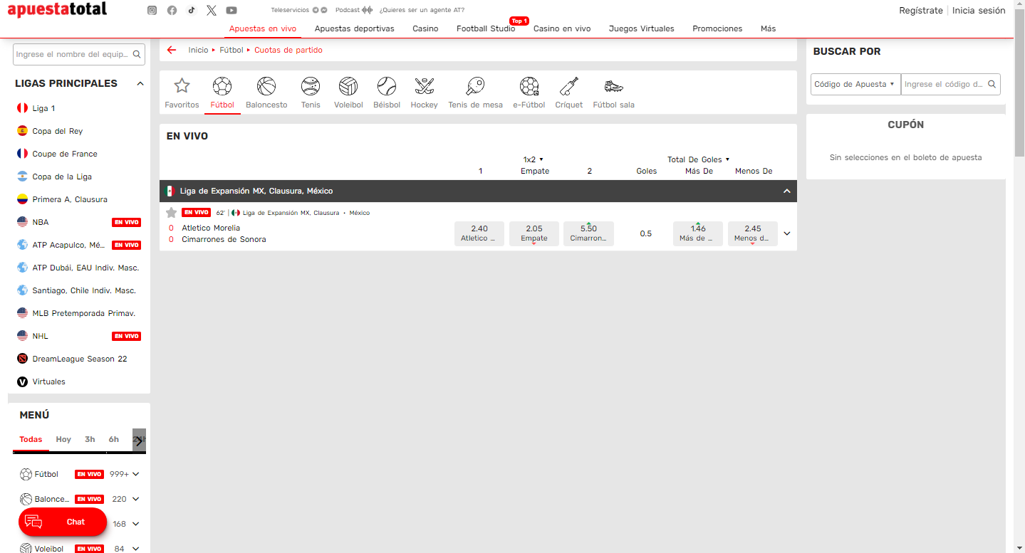 Apuesta Total deportes en vivo