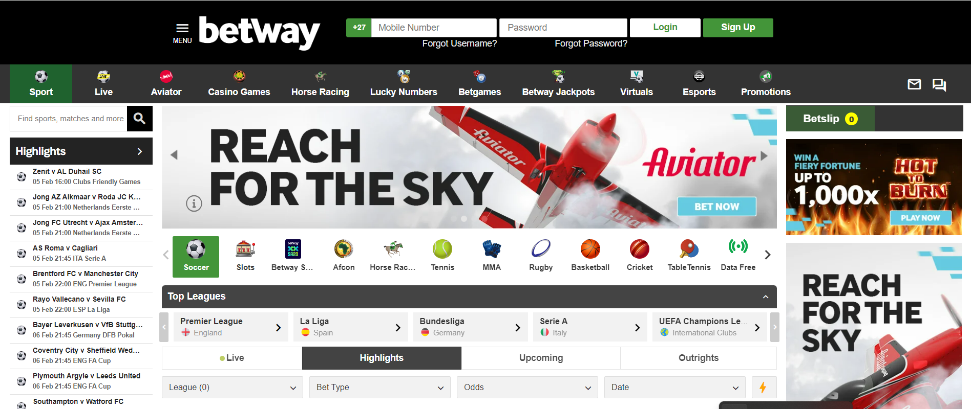 Betway Homepage