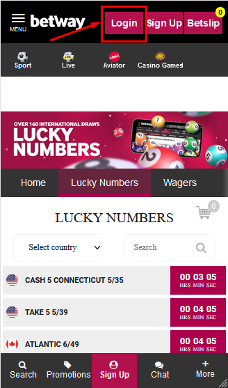 Betway SA Lucky Numbers Login Image