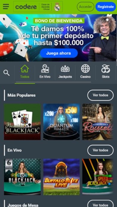 Se muestra la sección de casino, casino en vivo y Crown