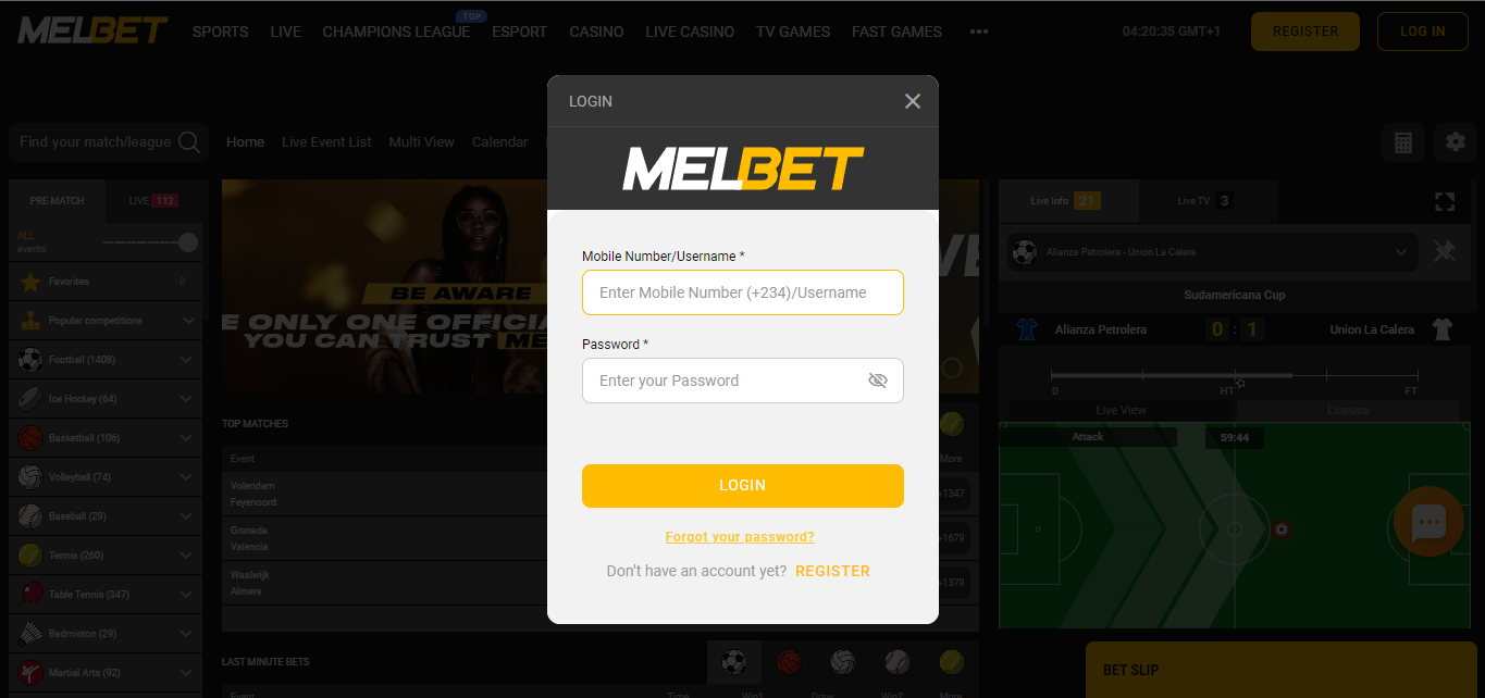 Image of Melbet Login Process