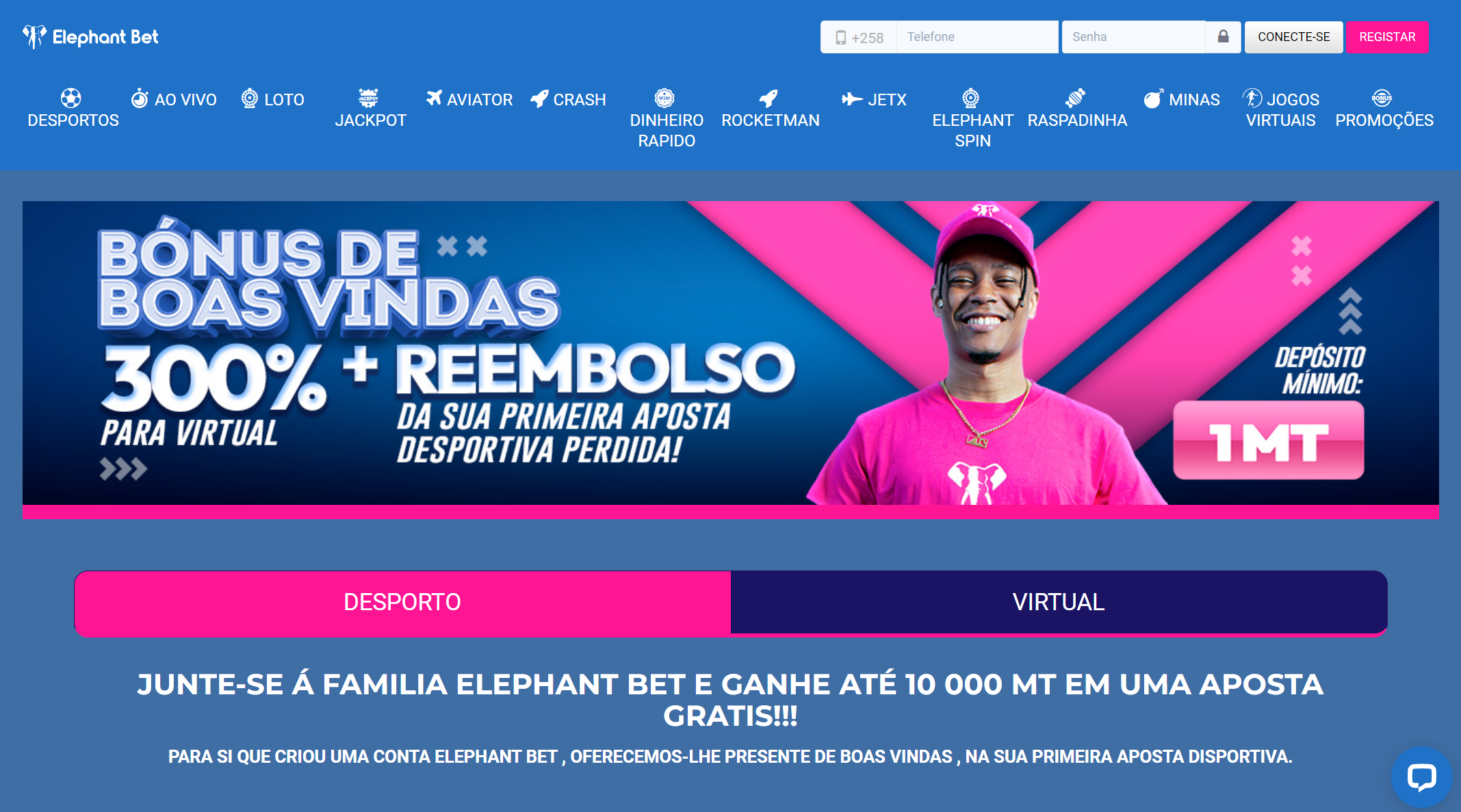 Secção de bónus na Elephant Bet