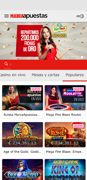 Secciones de la app Marca Apuestas