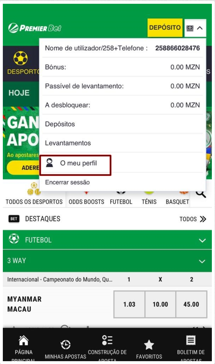 O meu perfil da Premier Bet Moçambique