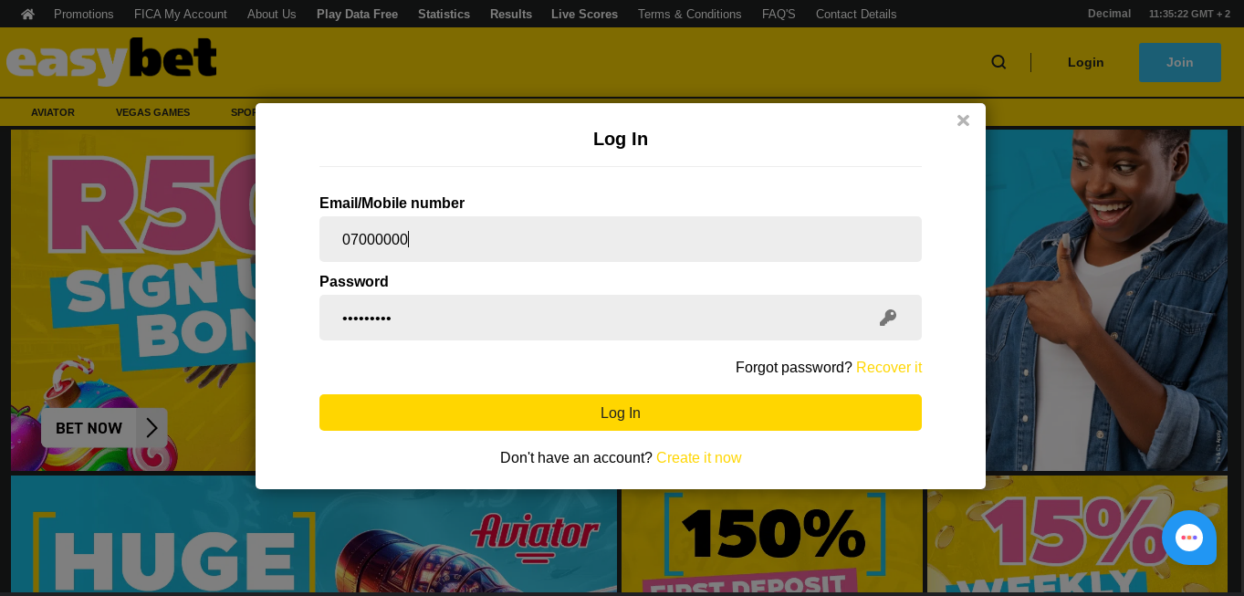 Easybet login process