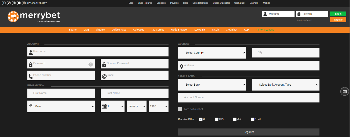 Official Merrybet website registration banner