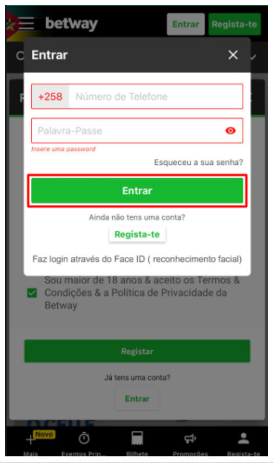 Login na aplicação móvel da Betway, Passo final